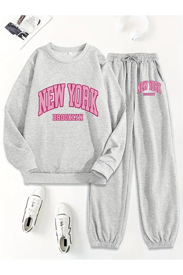 New York Printed Bottom Top Crew Neck Oversize Unisex Sweatshirt