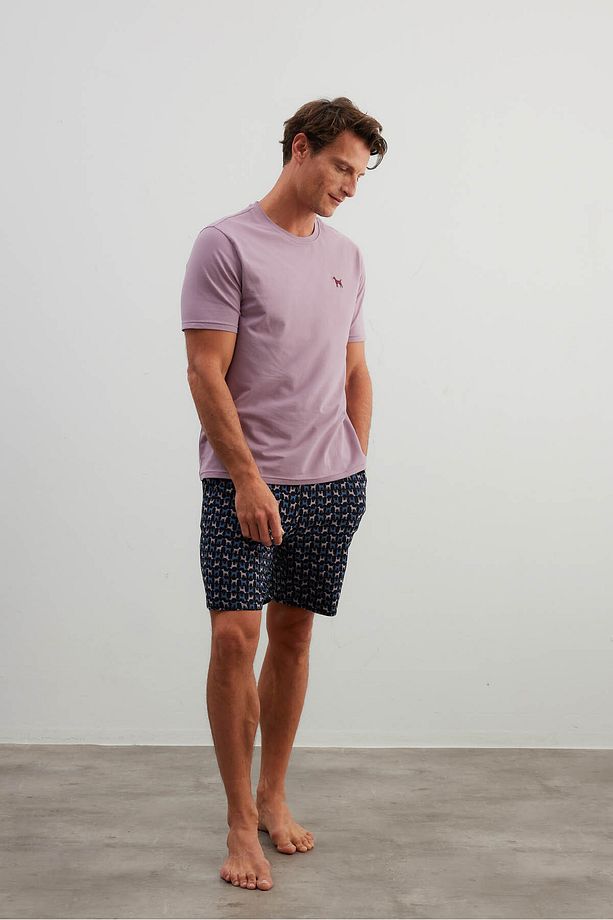 Erkek Pamuklu Kısa Kollu Şortlu Pijama Takımı - 1