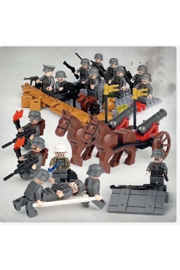 16 World War Ii Soldiers Building Blocks Like the Image (Artillery with Horse Car)