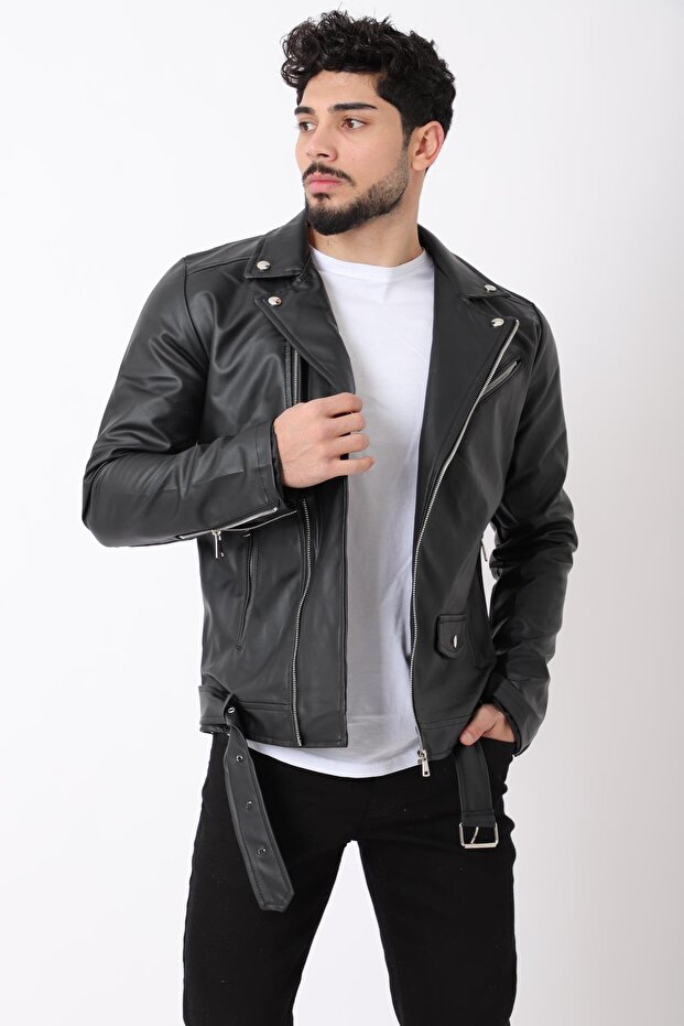 Kuzey Belted Faux Leather Jacket BL 1261_50268-1