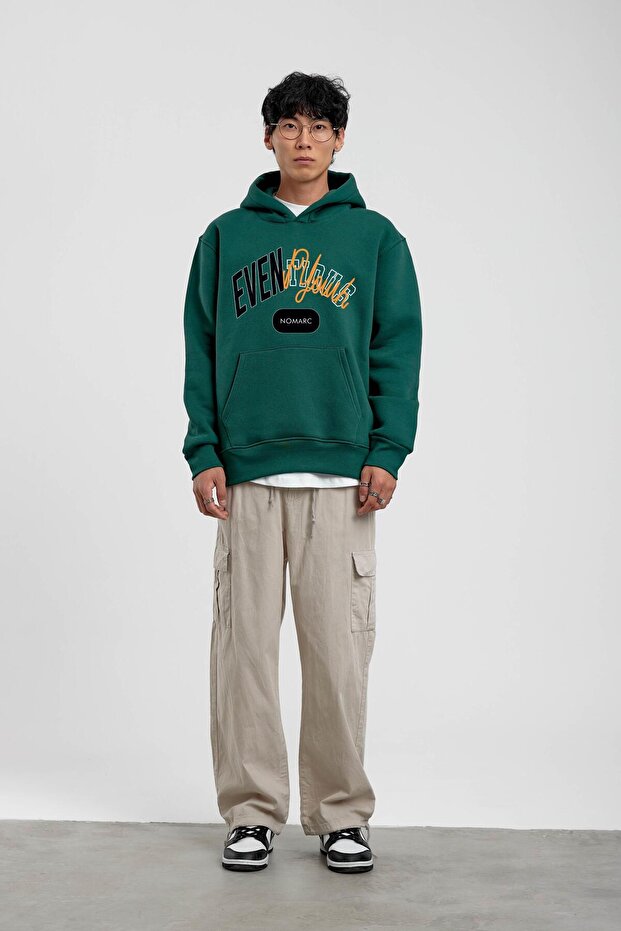 Yeşil Eventious Yazılı Kapüşonlu Sweatshirt - 2