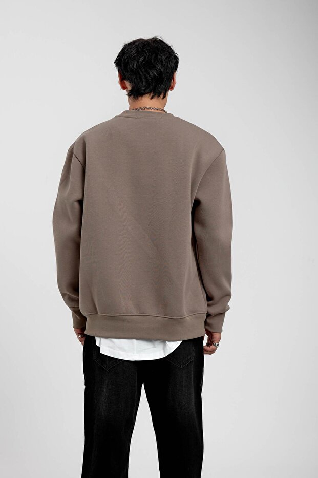 Vizon Bisiklet Yaka Basic Şardonlu Sweatshirt - 5