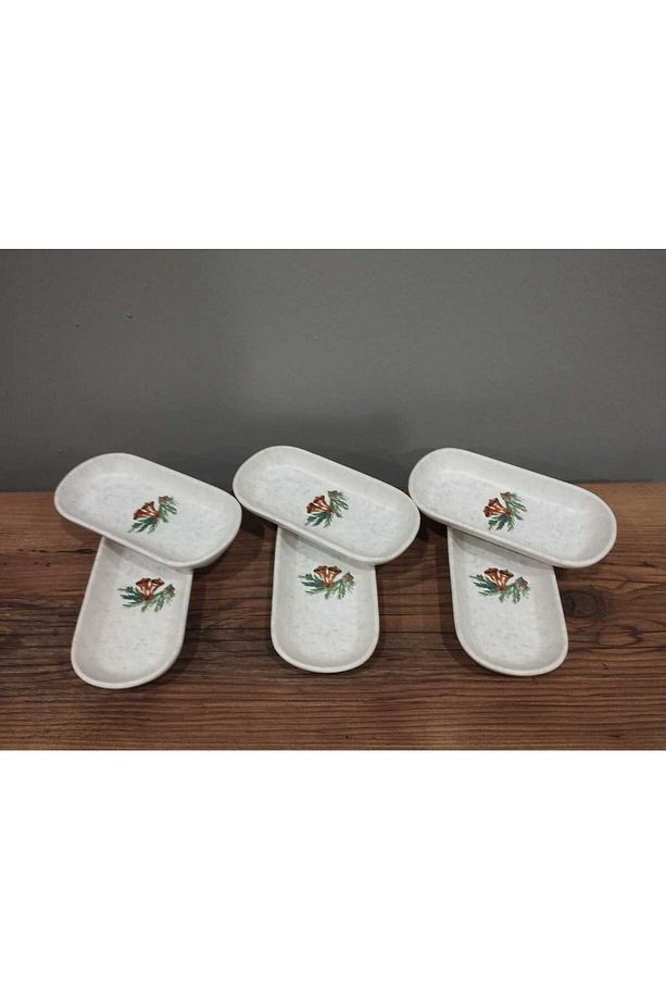KERAMİKA KAYIK TABAK 6 ADET  16X8 CM YEŞİL ÇİÇEKLİ YILBAŞI - 5