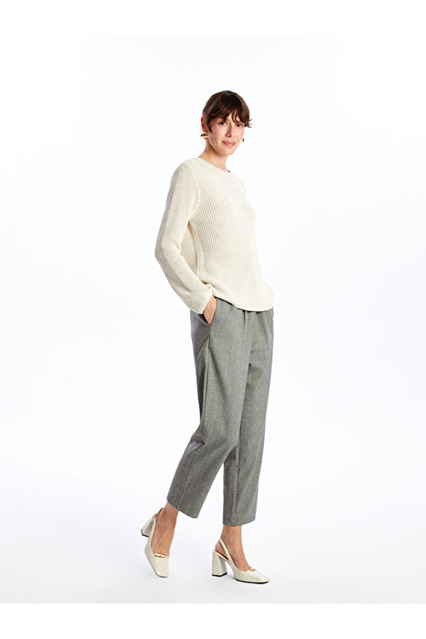 Plaid Women's Trousers with Elastic Waist