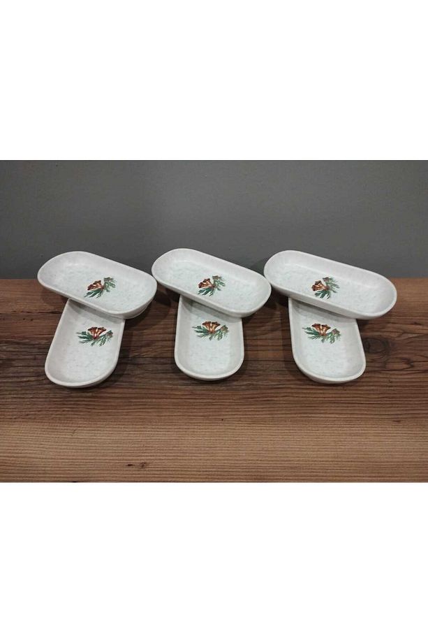 KERAMİKA KAYIK TABAK 6 ADET  16X8 CM YEŞİL ÇİÇEKLİ YILBAŞI - 4