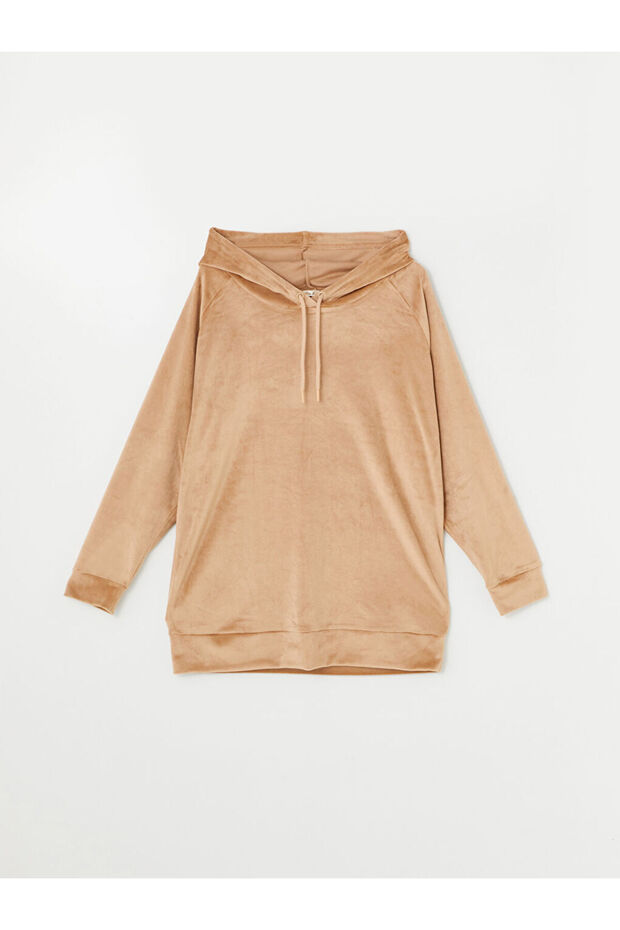 Kapüşonlu Kadife Kadın Pijama Üst - 5