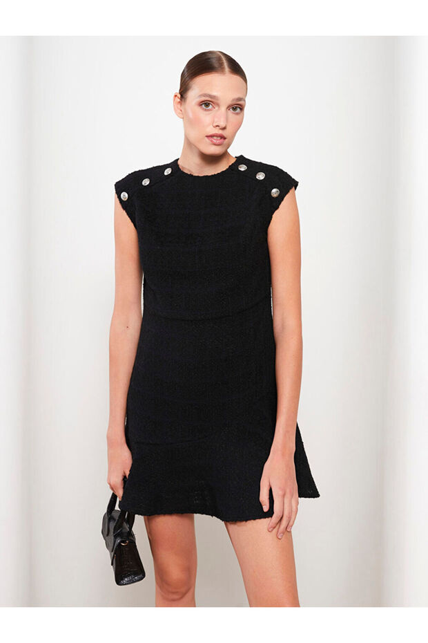 Lcw Visionwomen's Crew Neck Self Patterned Sleeveless Dress