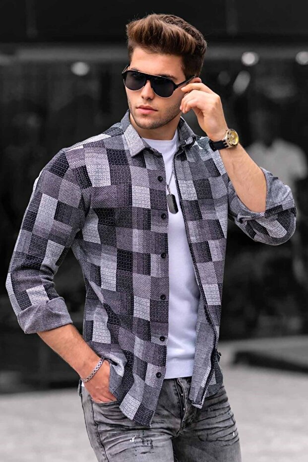 Gray Plaid Lumberjack Men's Shirt 4667