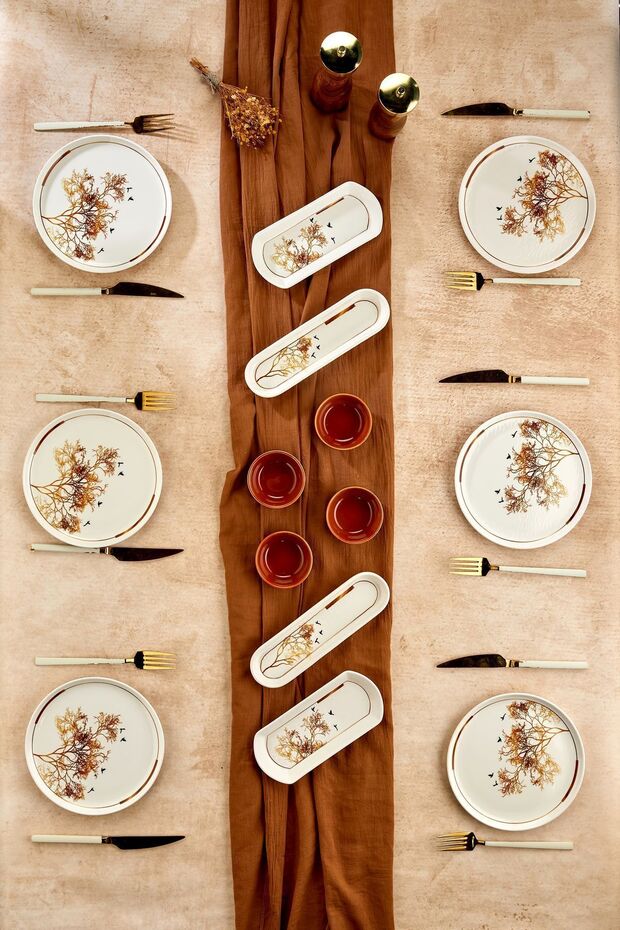 Gold Lux Ceramic Wishing Tree 14 Piece Breakfast Set, Set