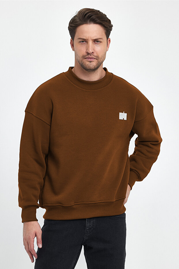 Men's High-Rise Embroidered Oversize Sweatshirt Brown