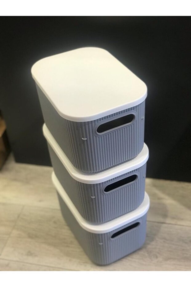 3 Pieces Storage 6lt Gray Multi-Purpose Closet Organizer Box with Lid, Decorative Storage Box - 3