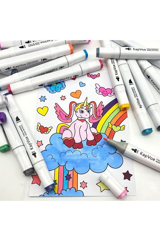 168’li Çift Uçlu Touch Marker Art Tasarım Kurecolor Twin Marker Kalem Seti Taşınabilir Çanta İthal - 5