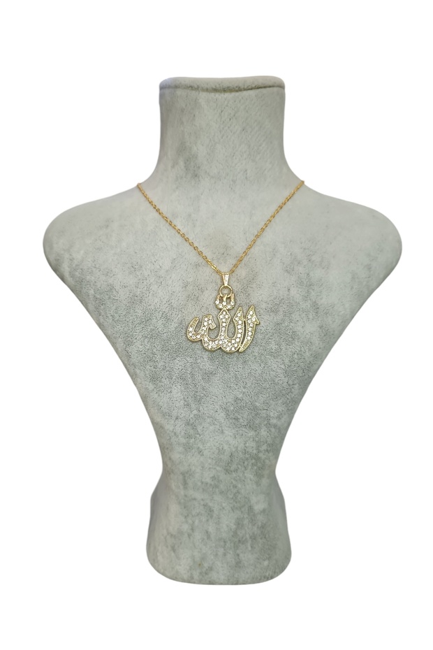 Allah Written Gold Plated Zicron Embroidered Necklace