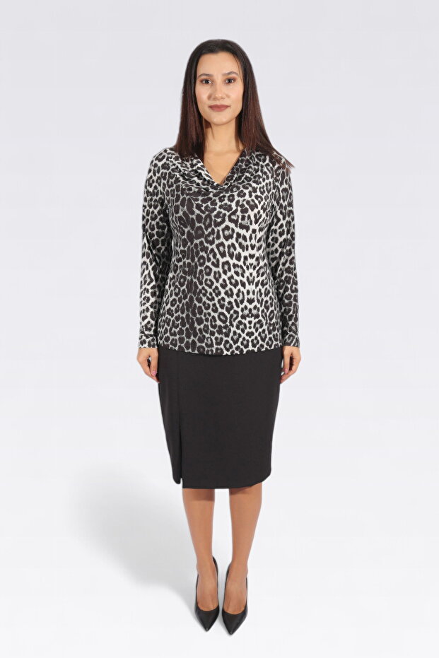 20037 Black Battery Detail Midi Size Straight Slim Skirt