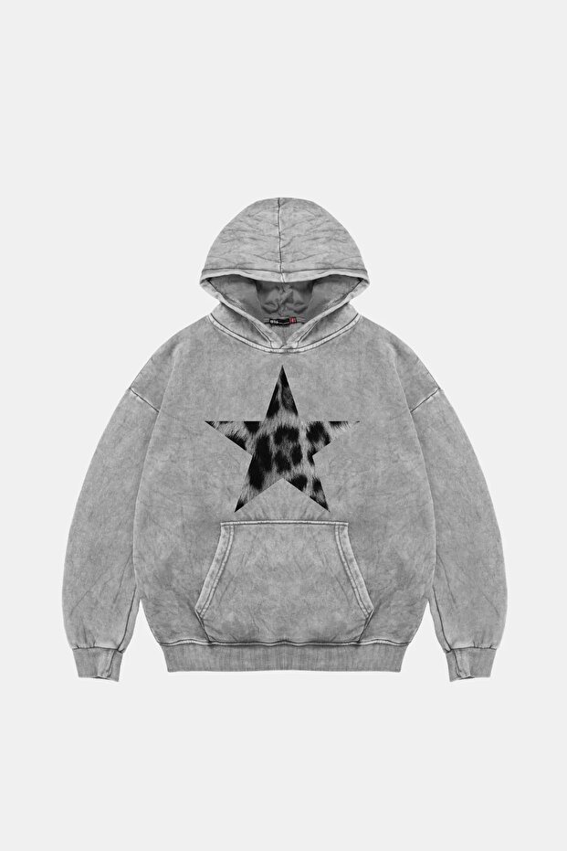 Leopar Starz V2 Printed Oversize Unisex Premium Washable White Hoodie