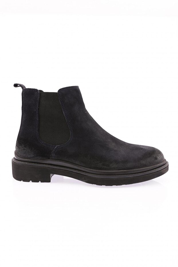Men's Rubber Sole Chelsea Boots Navy Suede Genuine Leather 61310223210