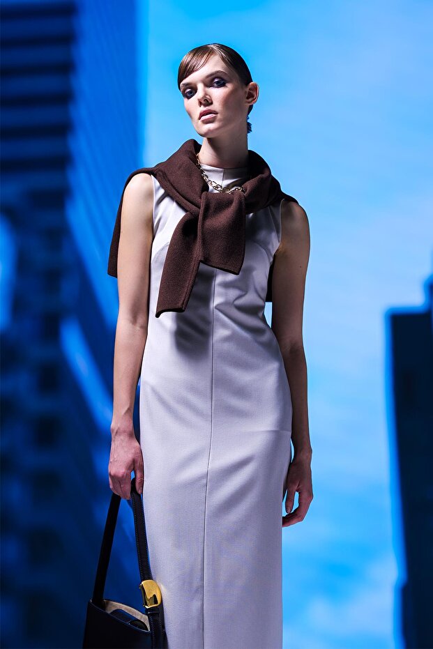 Bej Midi Boy Elbise - 1