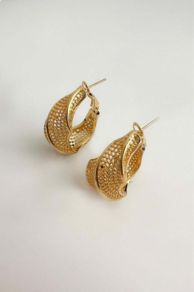 Gold Yellow Solid Brass Basket Earrings - 2