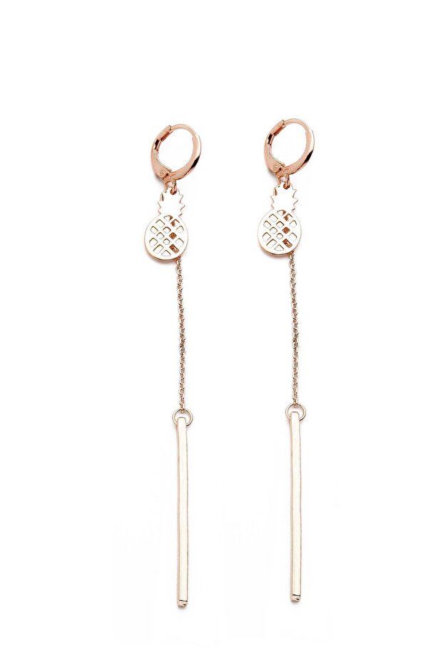 Pineapple Patterned Rose Earrings - Rod Dangle - 2