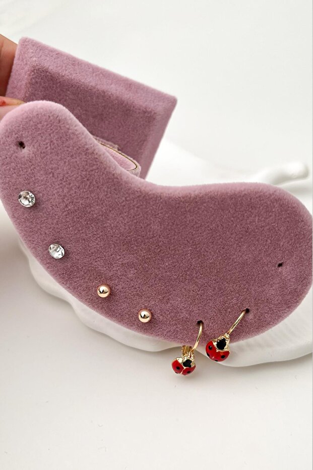 Uğur Böceği Figürlü Küpe Seti - 1