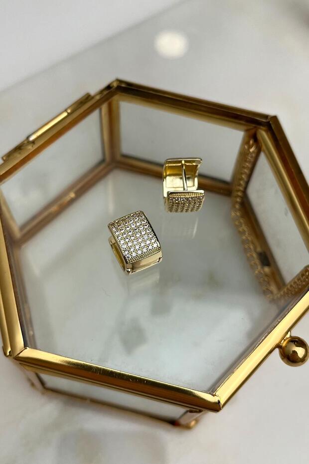 أقراط مستطيلة من حجر الزركون الصلب الصلب (الحجم: 1 سم) - 2