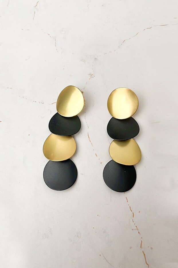 أقراط دائرية متدلية باللون الذهبي/الأسود - 2