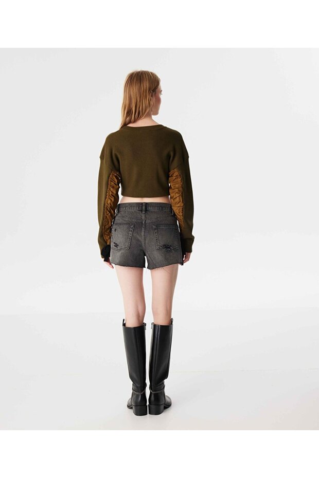 ESKİTME EFEKTLİ JEAN ŞORT - 6