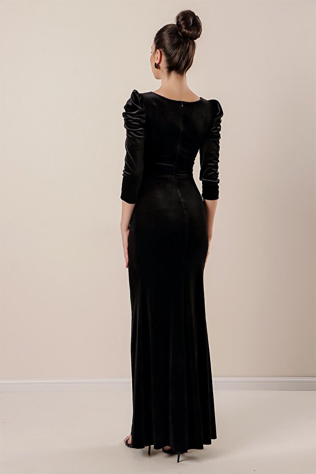 Rochie lungă din catifea plisată - 5