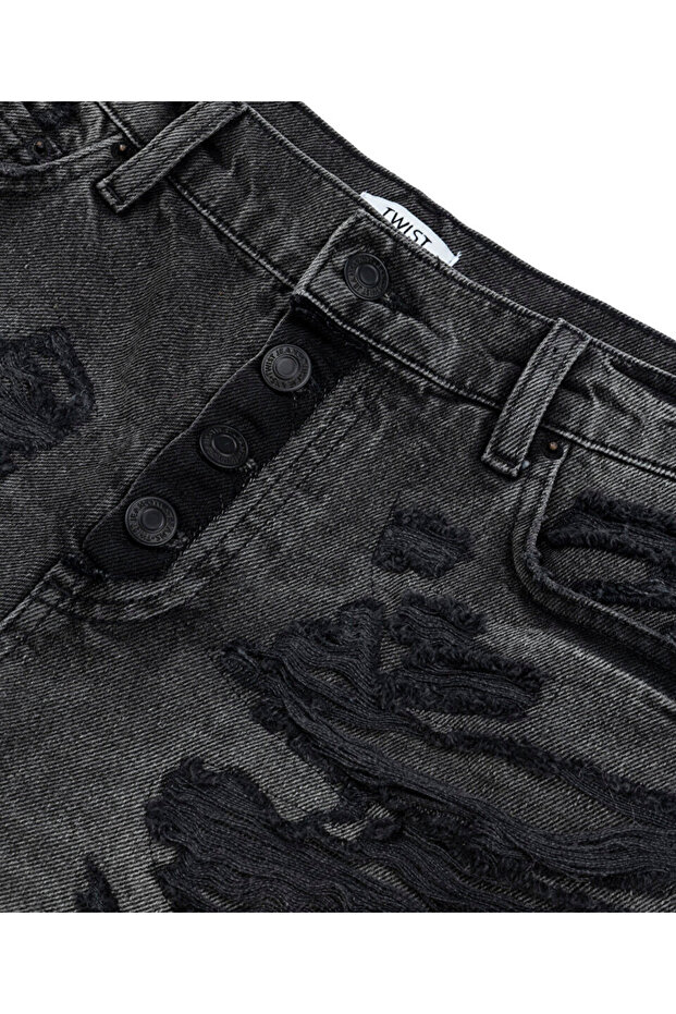 ESKİTME EFEKTLİ JEAN ŞORT - 4