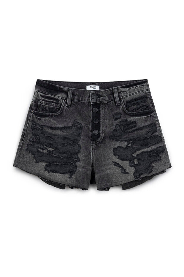 ESKİTME EFEKTLİ JEAN ŞORT - 3
