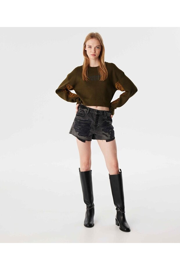 ESKİTME EFEKTLİ JEAN ŞORT - 1