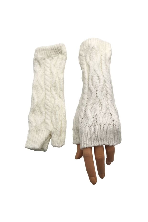 Women Winter Ecru Long Soft Textured Fingerless Knitwear Knitted Gloves Winter Fingerless Gloves