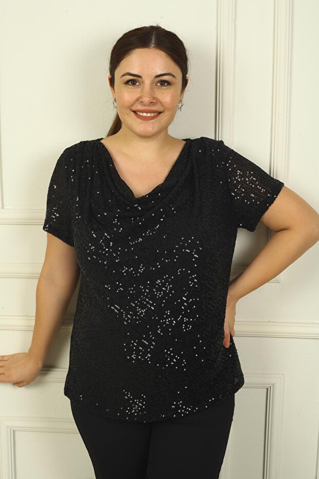 Women's Degaje Collar Lined Pulpayet Plus Size Blouse
