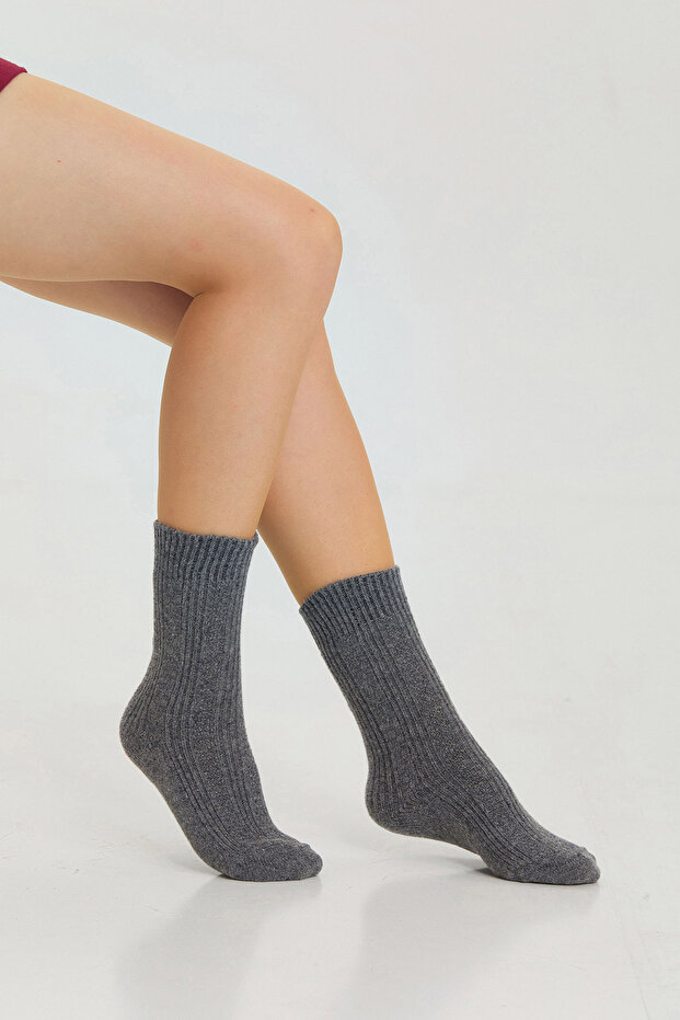 Gray Patterned Medium Wool Socks - 2