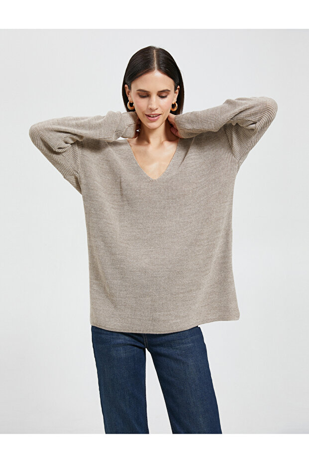 V-Neck Sweater Oversize Long Sleeve Cashmere Textured