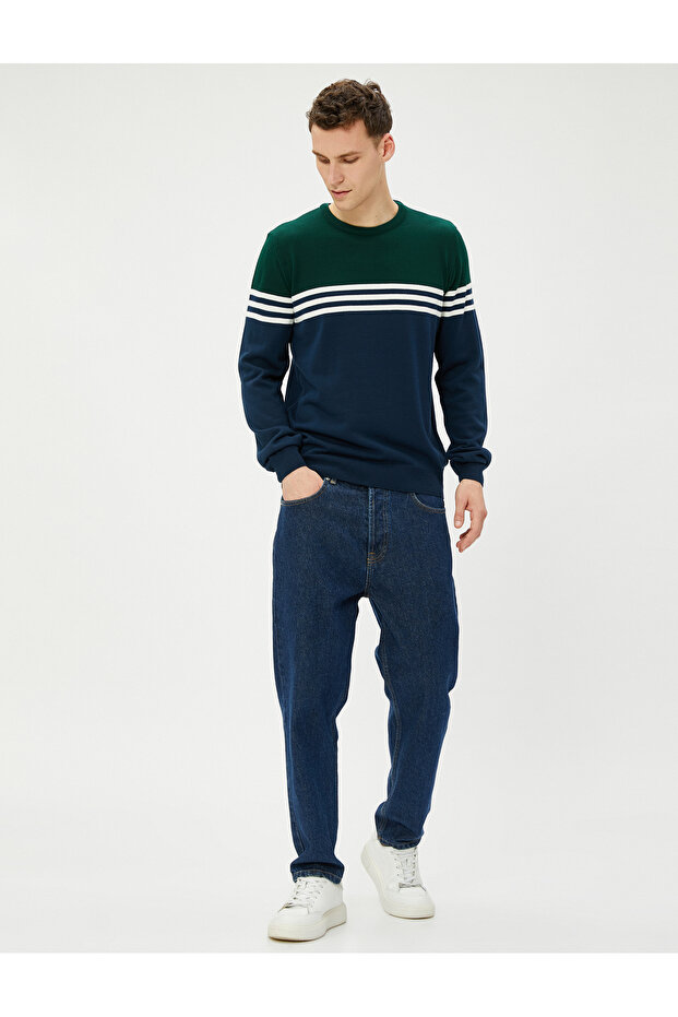 Basic Knitwear Sweater Crew Neck Color Blocked