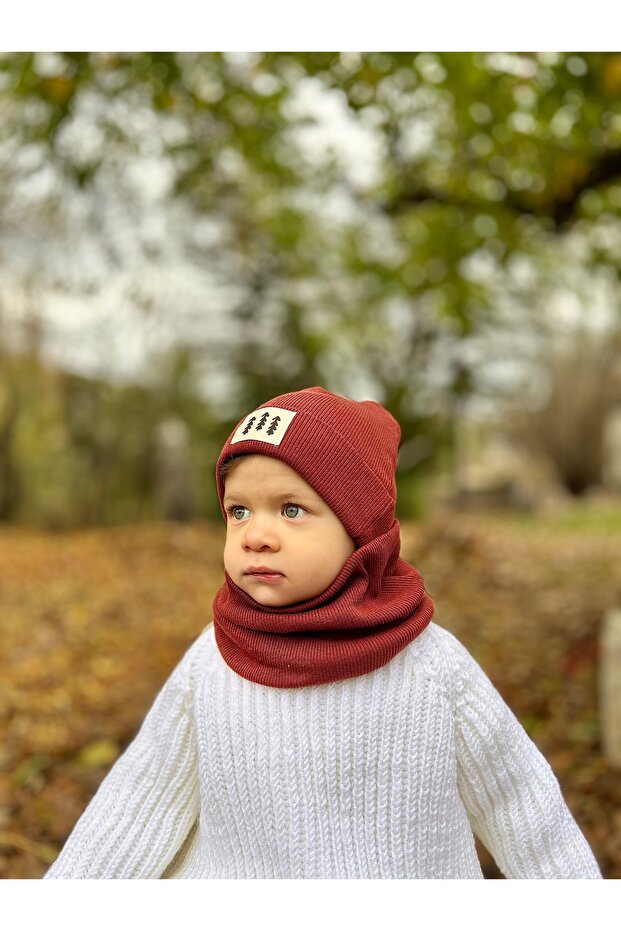 Unisex Tile Patterned (1-5 Years) Ribbed 100% Cotton Beanie Neck Collar Set (Launching Price)