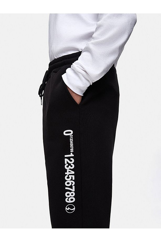 Sloganlı Jogger Siyah Eşofman - 5