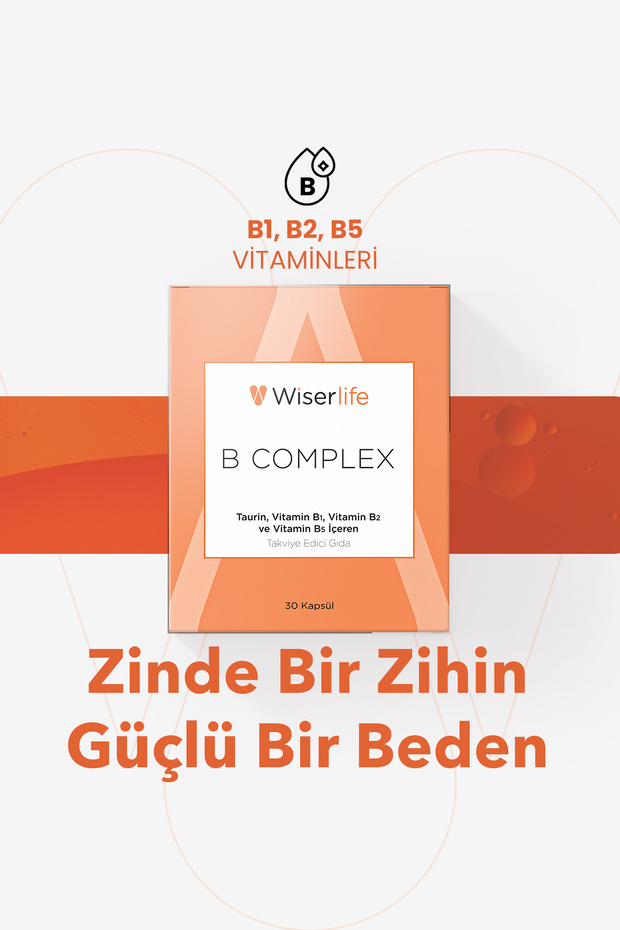 B Complex Taurin, B1, B2 Ve B5 Içeren Takviye Edici Gıda 30 Kapsül - 1
