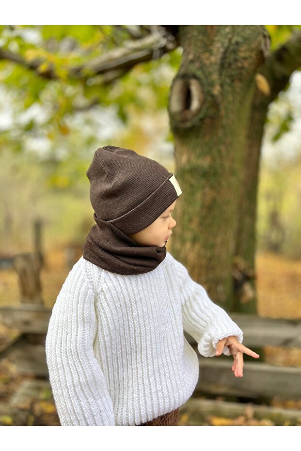 Unisex Brown (1-5 YEARS) Ribbed 100% Cotton Beanie Neck Collar Set (LACEMENT PRICE)