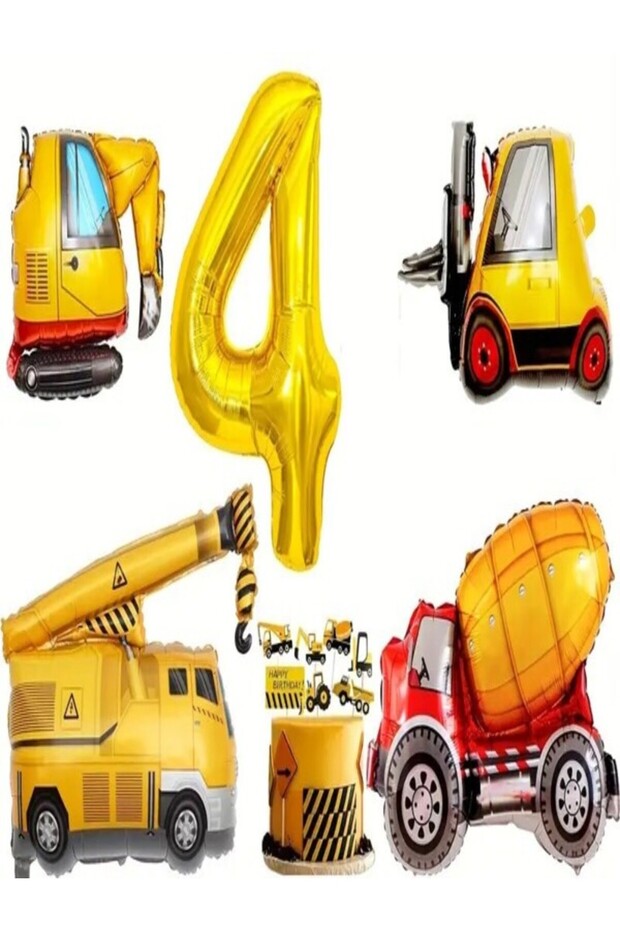 Construction Themed 4 Year Old Foil Balloon Set