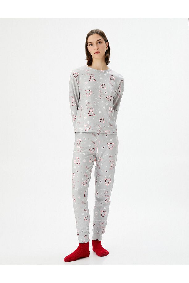 Yılbaşı Pijama Takımı Uzun Kollu Bisiklet Yaka Dar Paça - 3