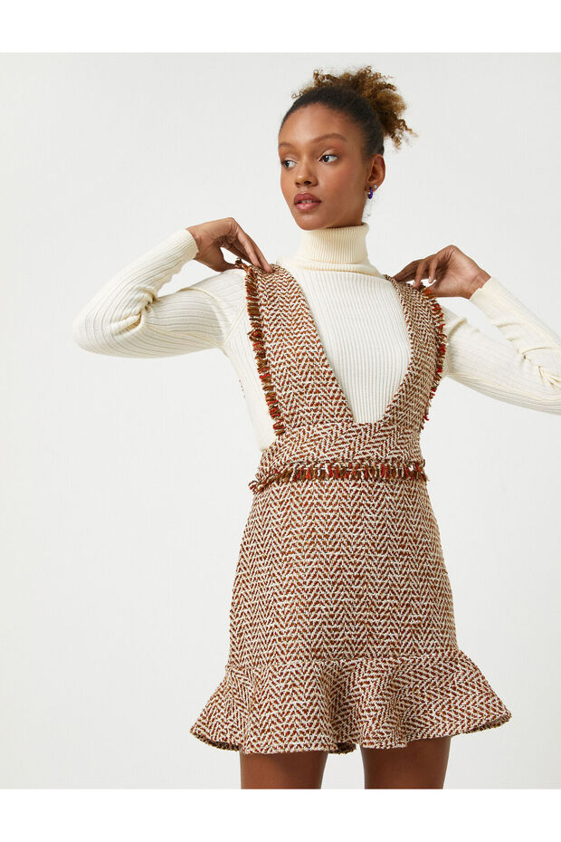 Tweed Salopet Dress Gilet Frilly Thick Straps Patterned