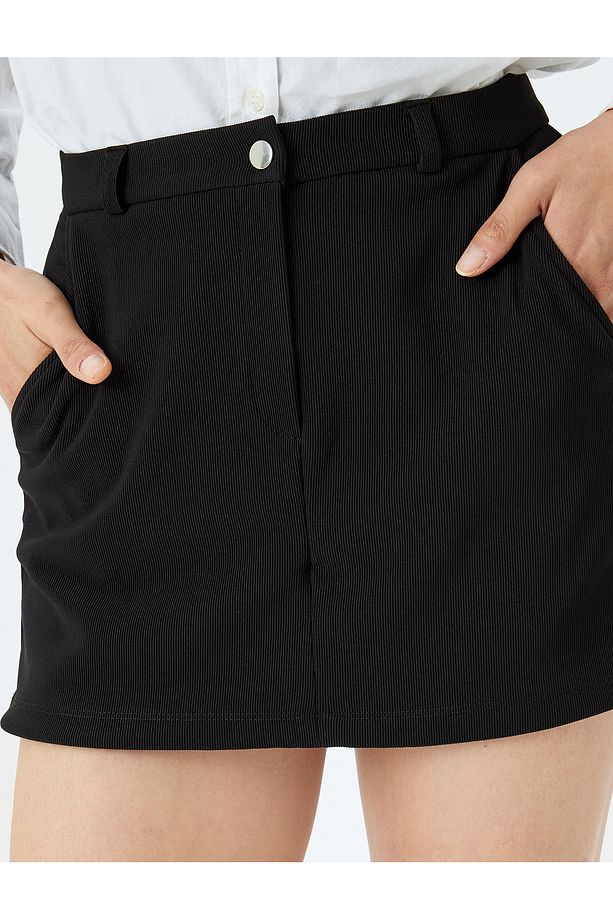 Slim Fit Cepli Mini Şort Etek - 5