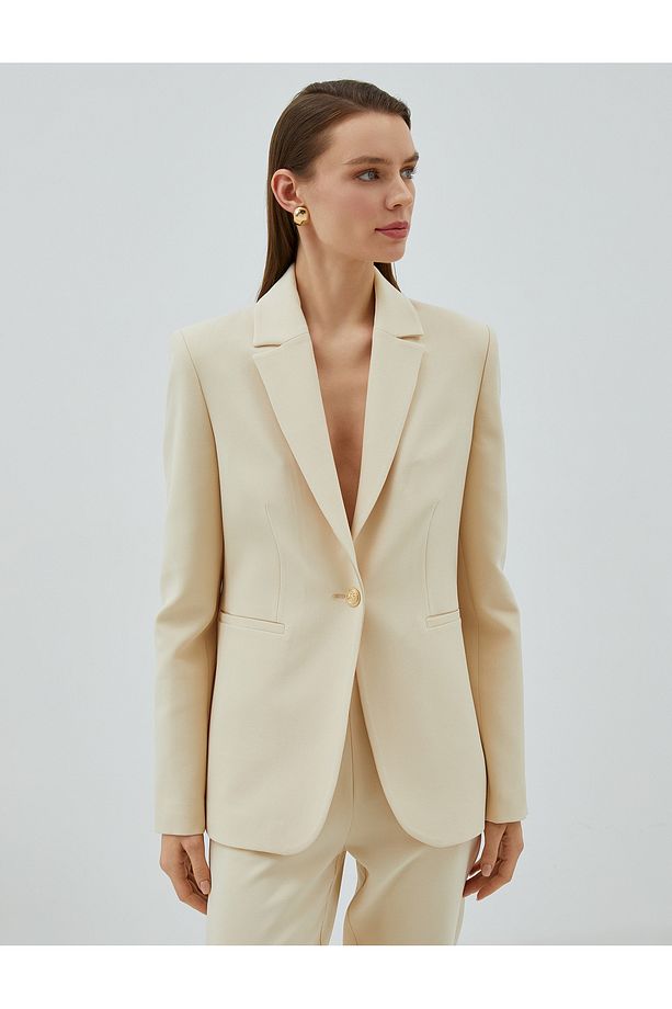 Blazer Ceket Tek Düğmeli Cep Detaylı - 3