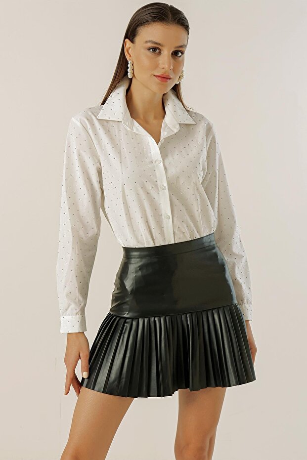 Long Sleeve Cotton Shirt with Mini Studs