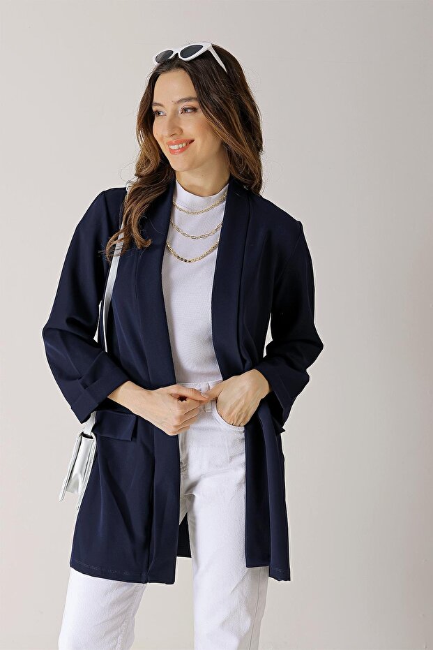 Shawl Collar Lycra Long Jacket