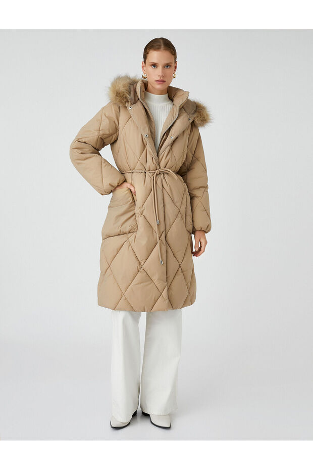 Inflatable Coat Plush Detailed Belted Snap Hooded