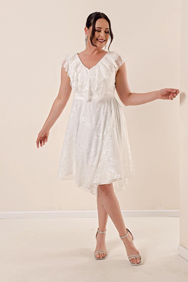 Handkerchief Collar Lace and Lined B.B. Dress