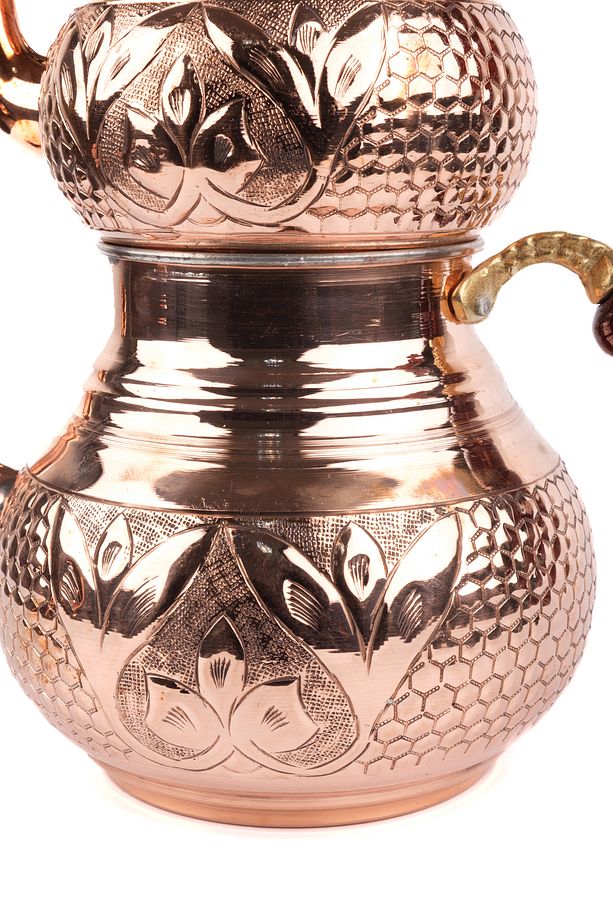 BAKIR İŞLEMELİ LALE ÇAYDANLIK KALIN SAC-OCAKLI - 6